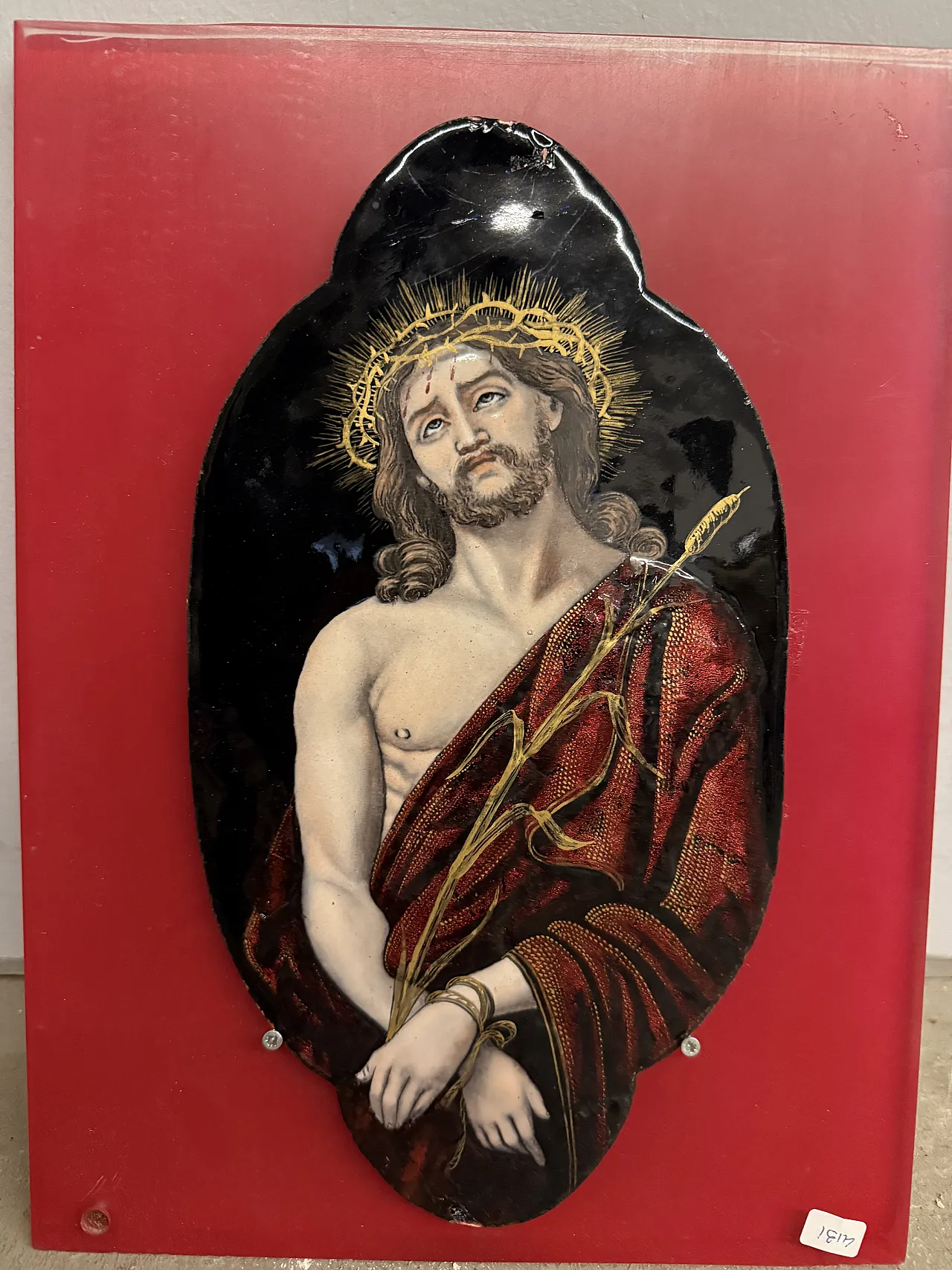 Placca dipinta smalto Limoges raffigurante Cristo, metà '800 9
