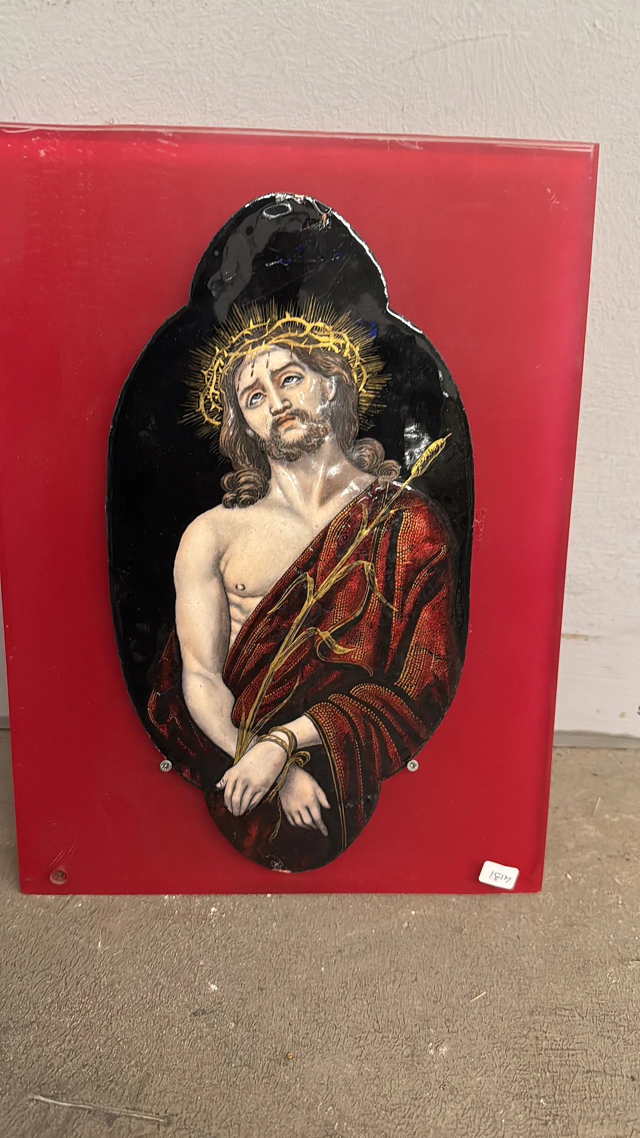 Placca dipinta smalto Limoges raffigurante Cristo, metà '800 10