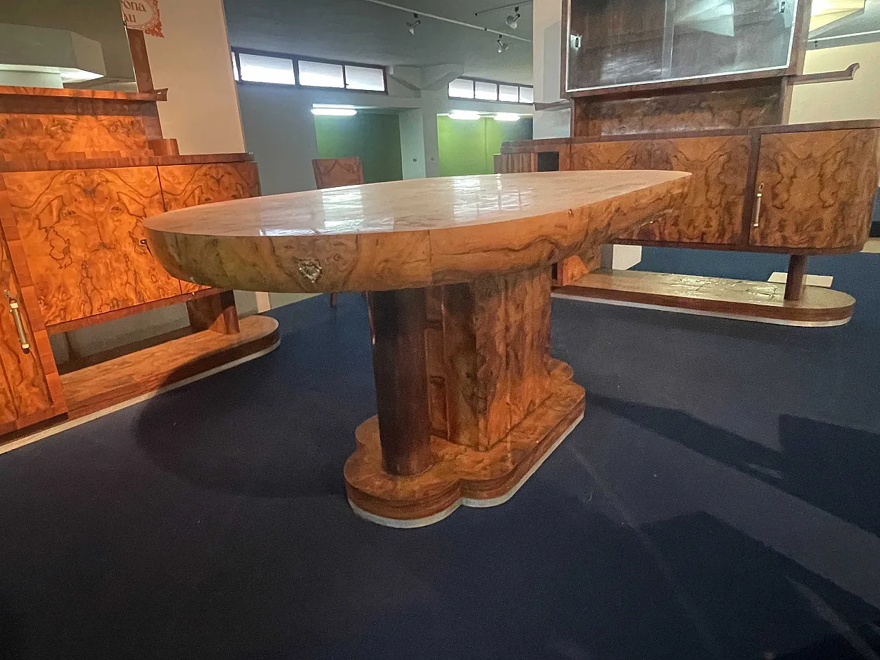 Sala da pranzo originale in radica di pioppo, anni '30 6