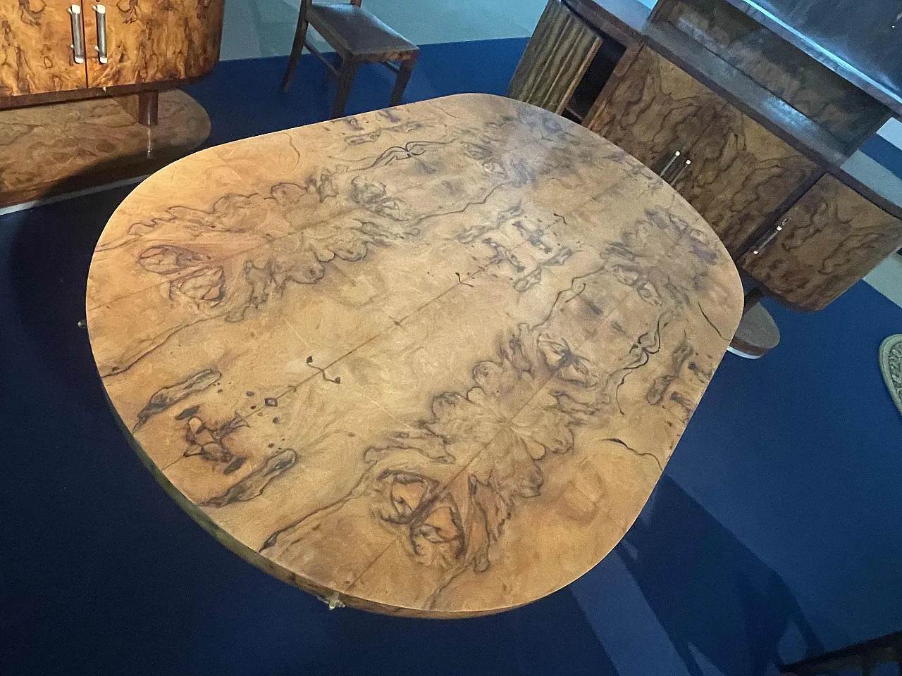 Sala da pranzo originale in radica di pioppo, anni '30 7