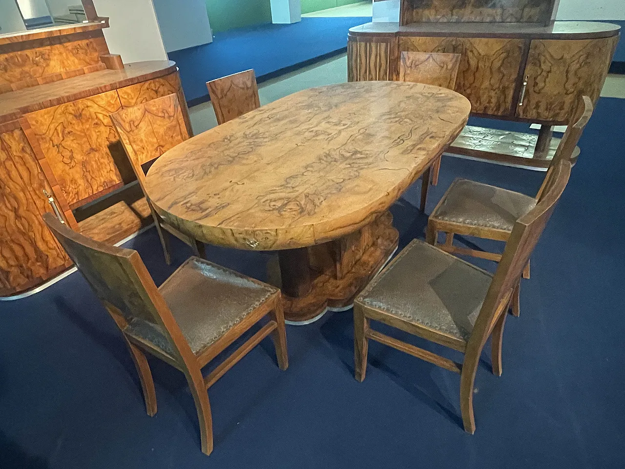 Sala da pranzo originale in radica di pioppo, anni '30 9