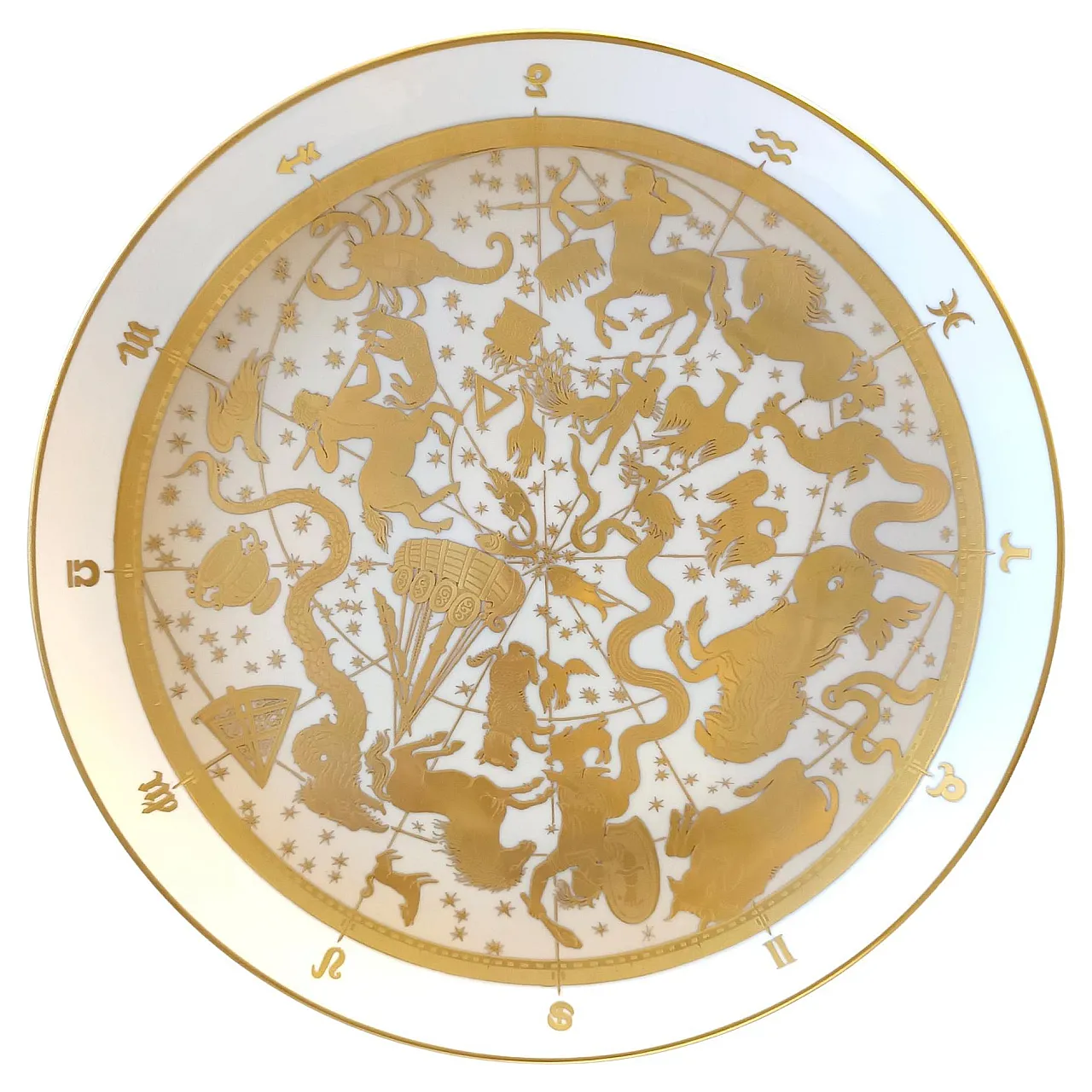 Morbelli 24k Gold and White Porcelain Wall Plate "Planisfero Celeste", Italy 1