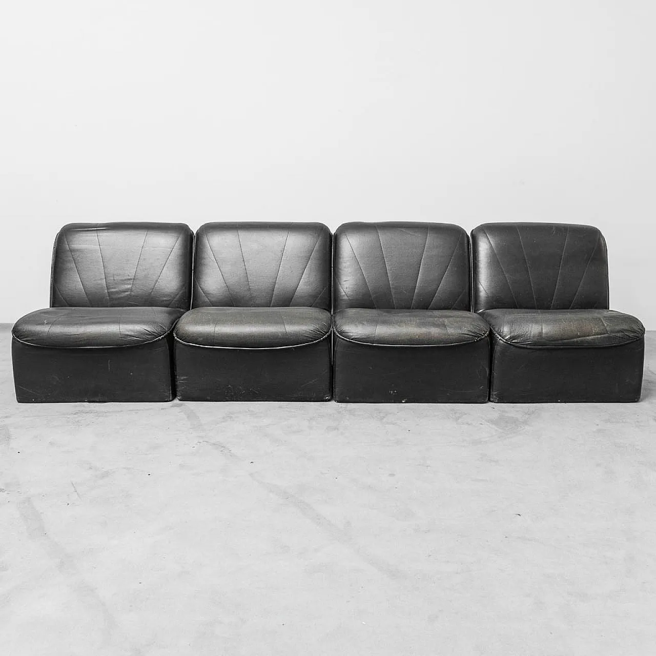 4 -seater modular sofa armchairs in black eco -leather, 70s 2