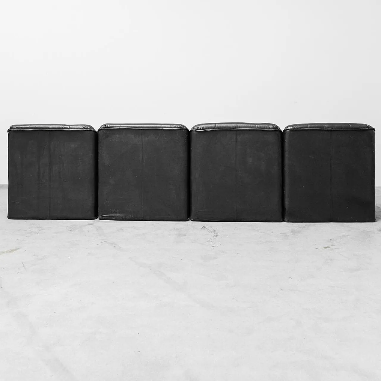 4 -seater modular sofa armchairs in black eco -leather, 70s 6