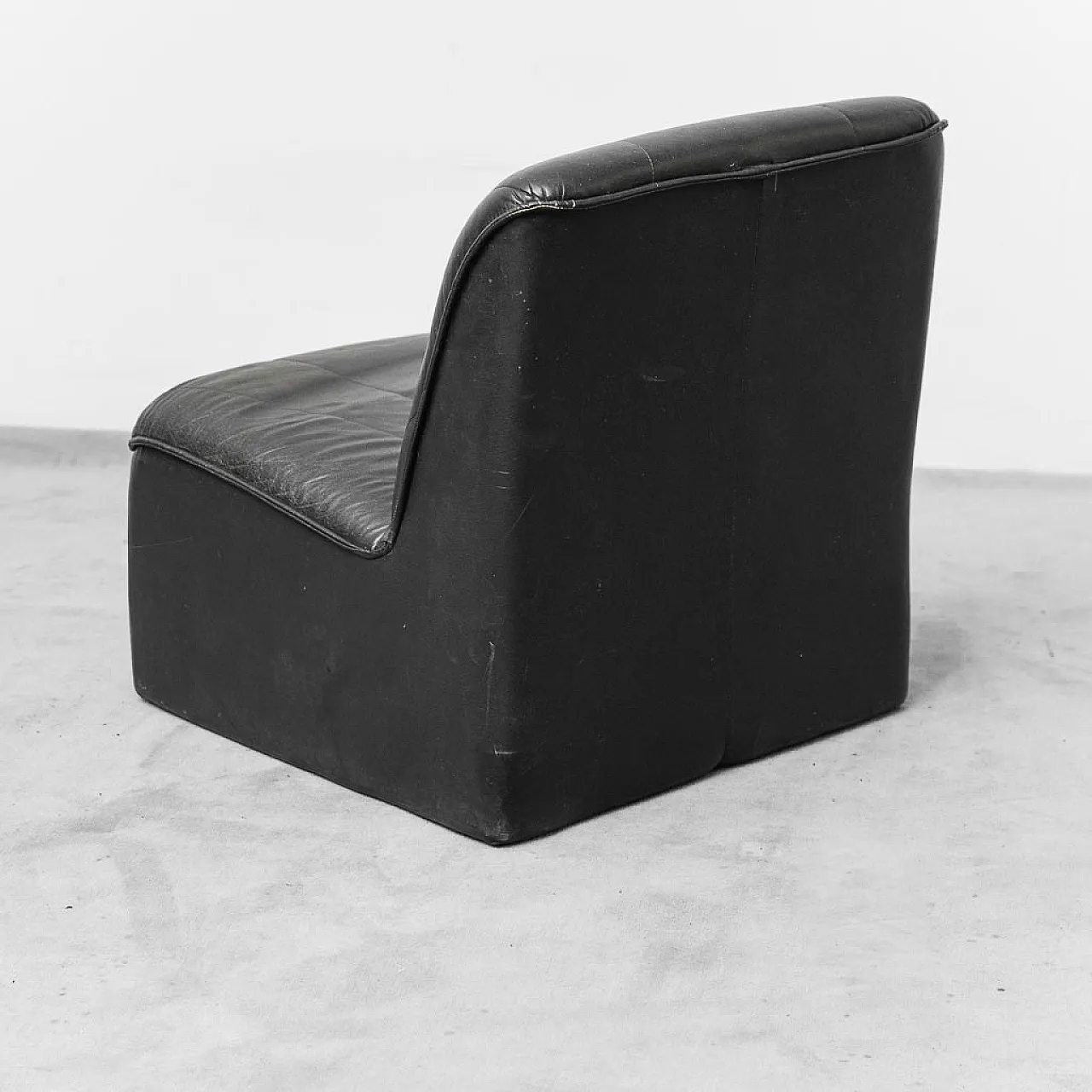 4 -seater modular sofa armchairs in black eco -leather, 70s 11