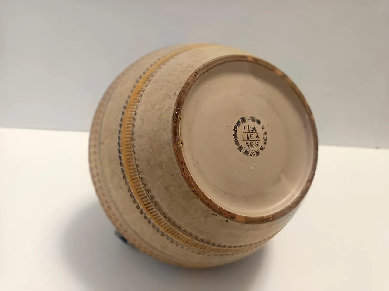 Modeled and Beige Hand-Painted Earthenware Vase by Italica Ars, Florence, Italy 3