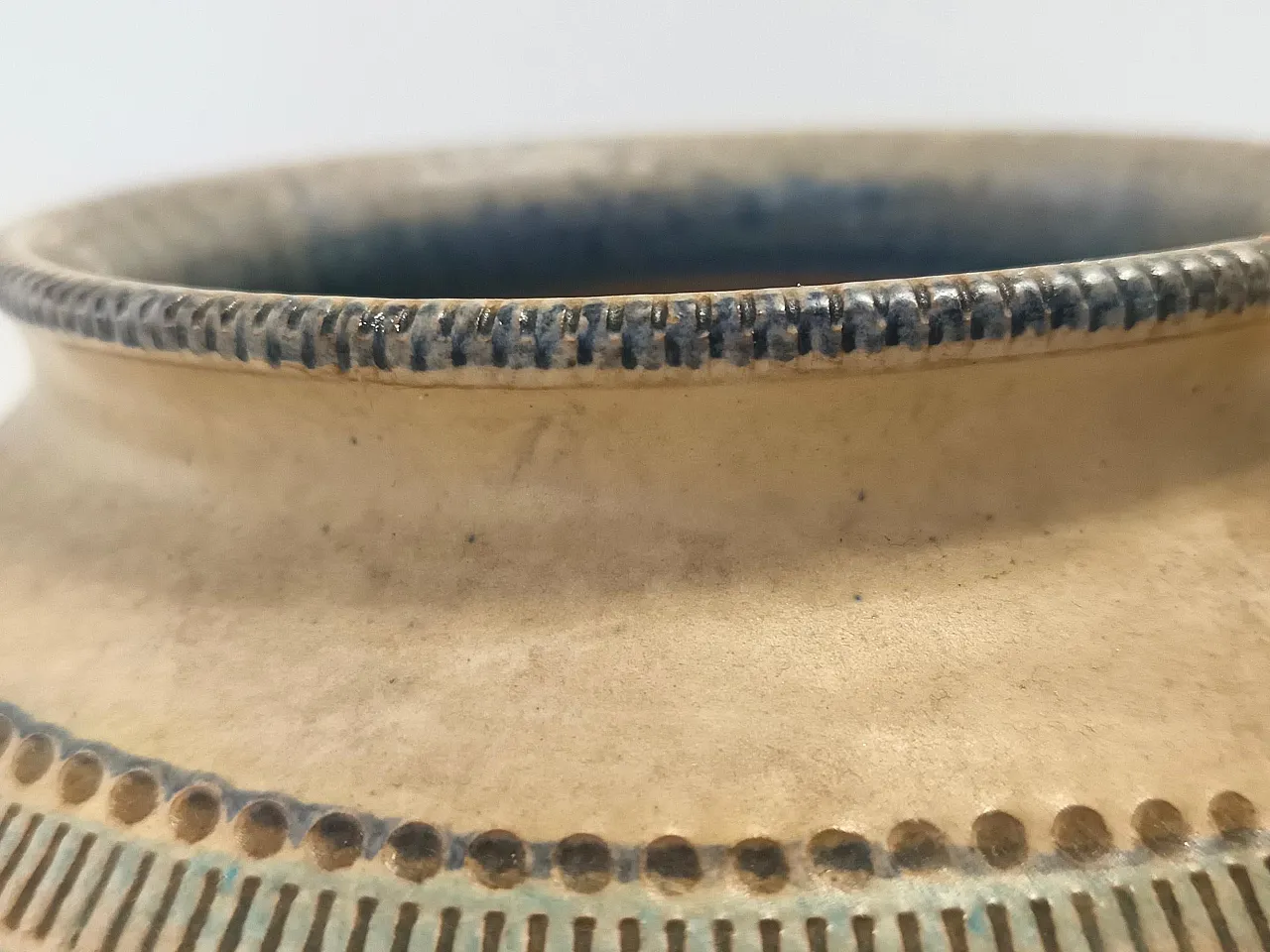 Modeled and Beige Hand-Painted Earthenware Vase by Italica Ars, Florence, Italy 6