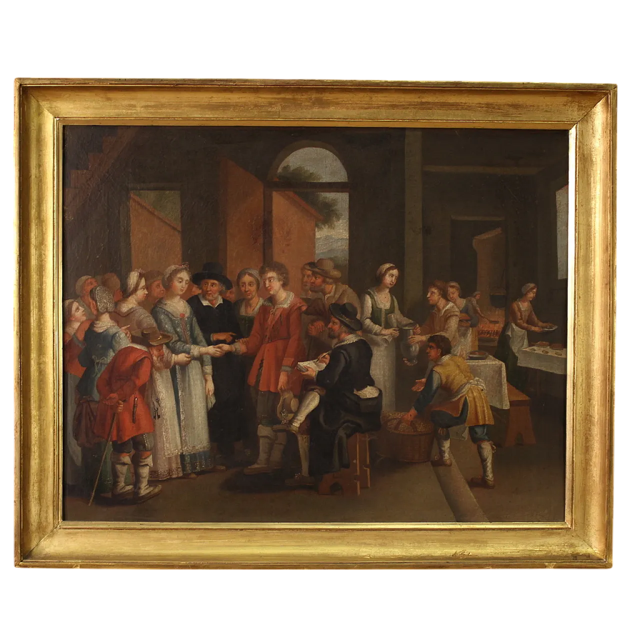 Quadro francese del XIX secolo, scena di genere con matrimonio 16