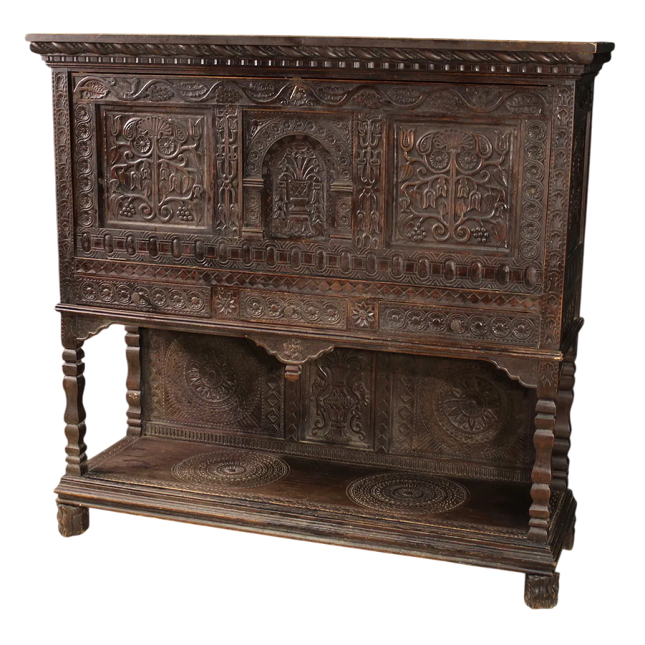 Great sideboard in carved dark wood, 20th century 13