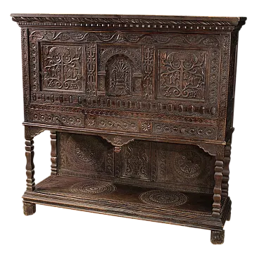 Grande stipo in legno intagliato alla moresca, '900