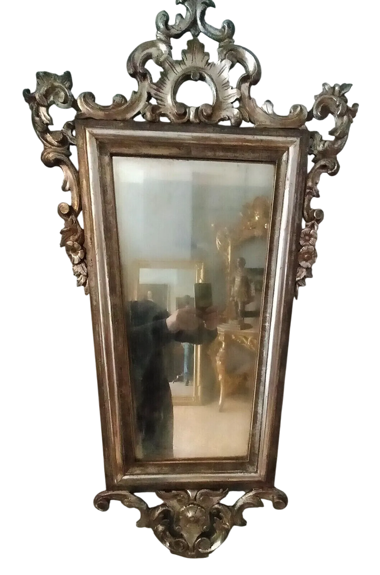 Specchiera in legno argentato, tardo '800 8