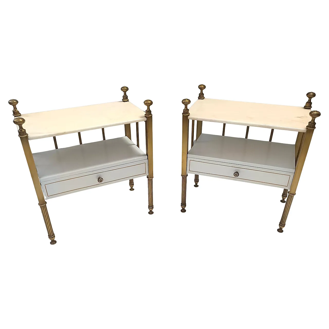 Coppia di comodini in ottone e marmo, anni '70 1