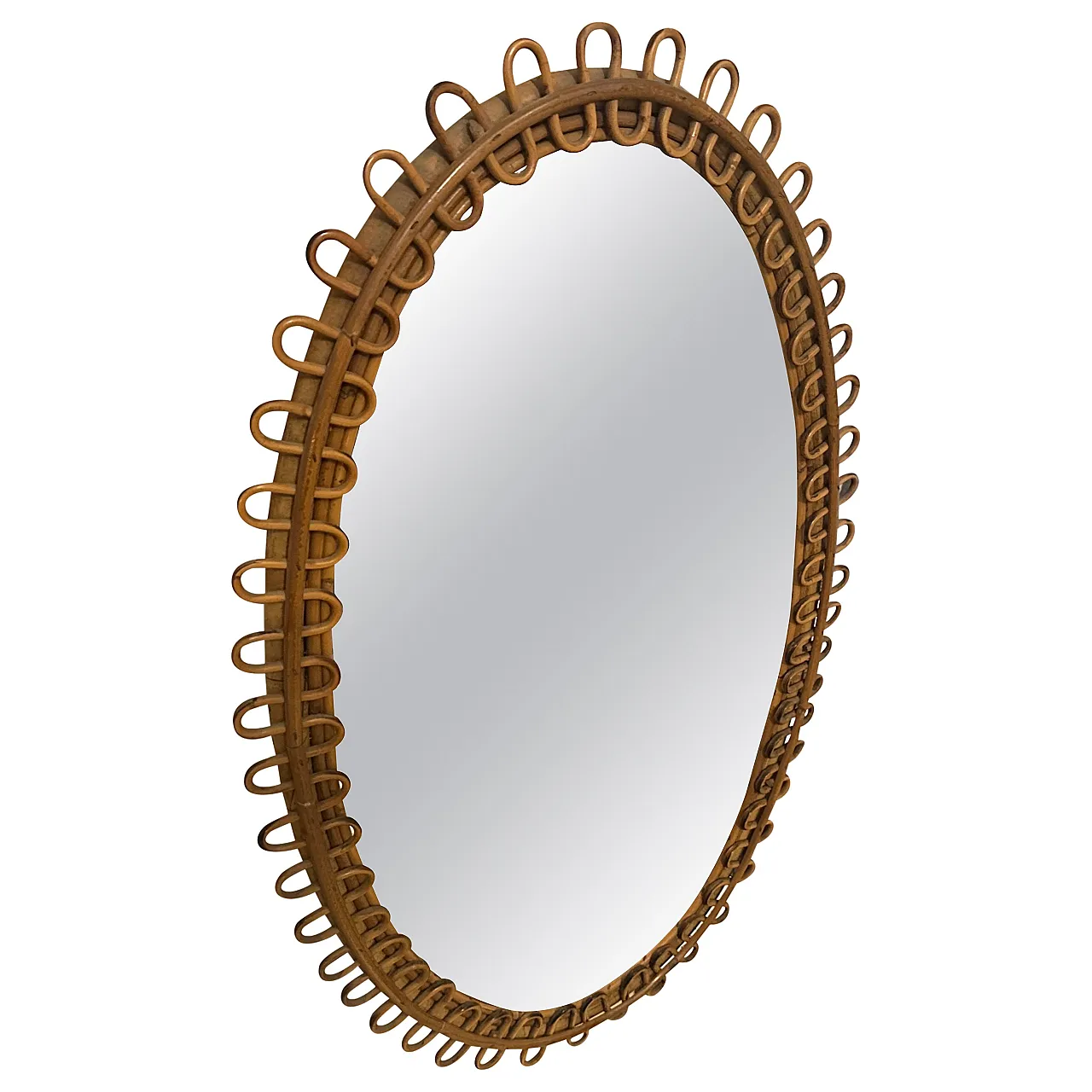 Specchio da parete ovale in bambù di Bonacina, anni '70 1