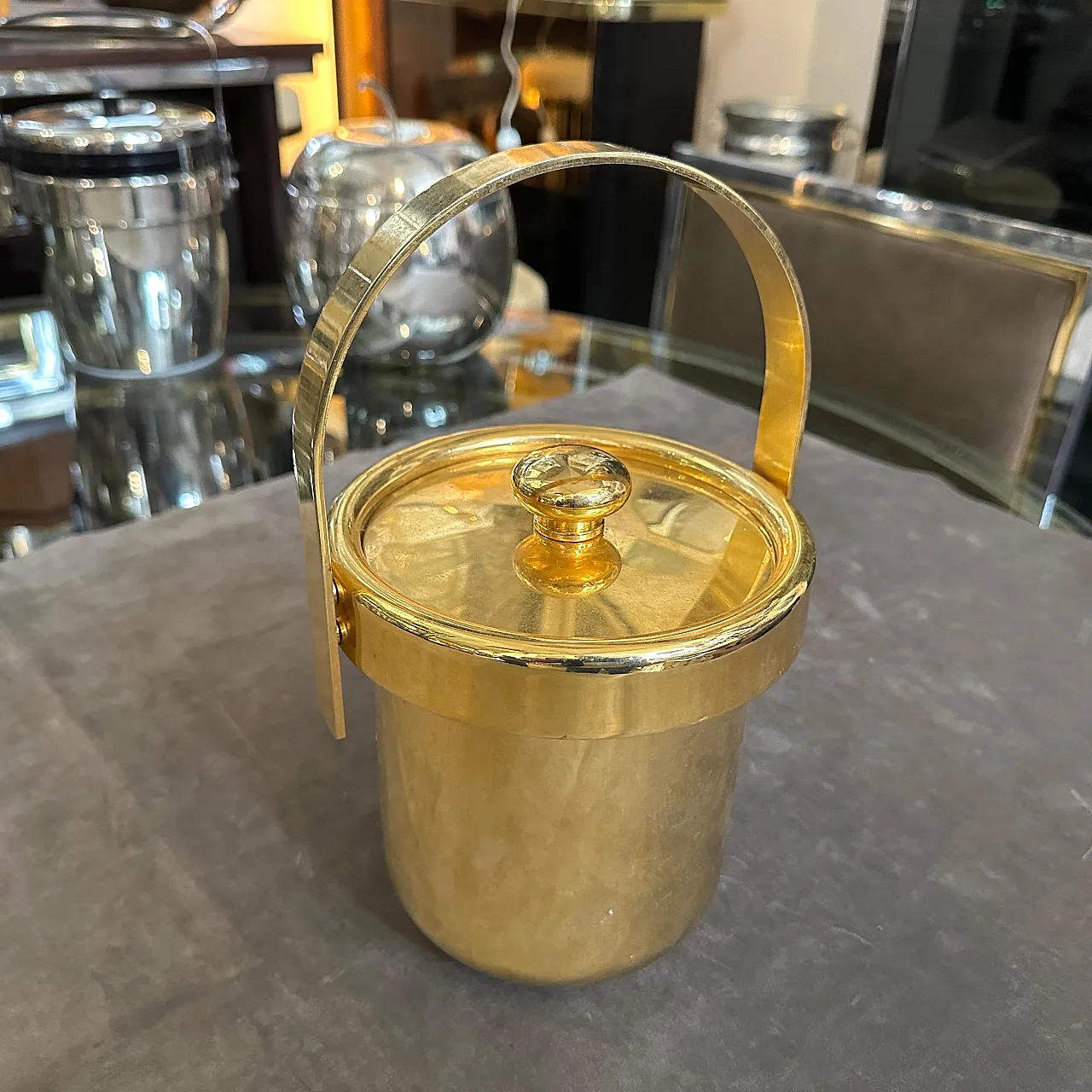 Secchiello per il ghiaccio in metallo dorato, anni '70 3