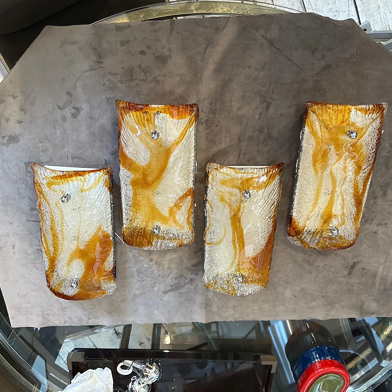 4 Lampade da parete in vetro di Murano di Mazzega, anni '70 4