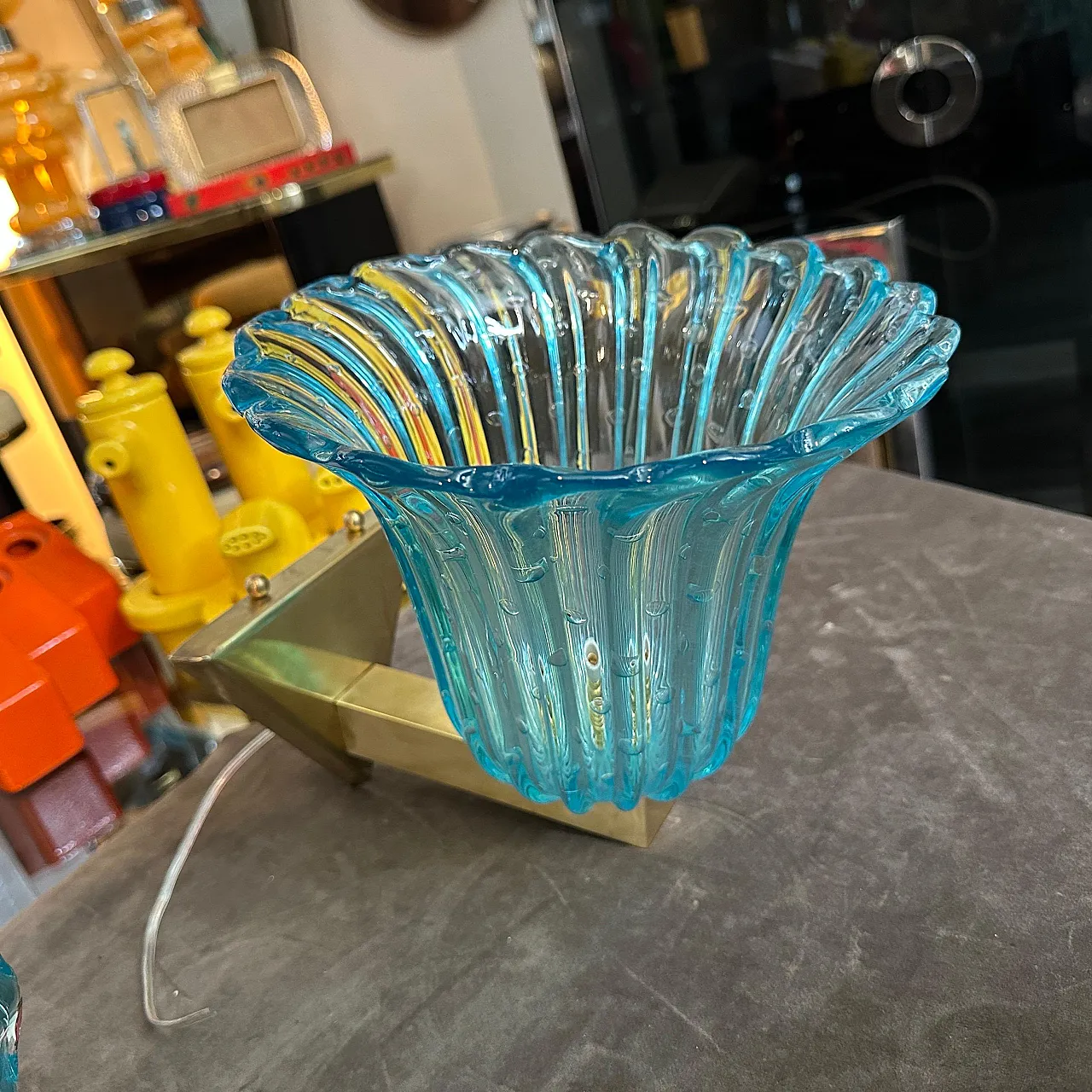 Coppia di applique in vetro di Murano blu, stile Barovier, anni '70 2
