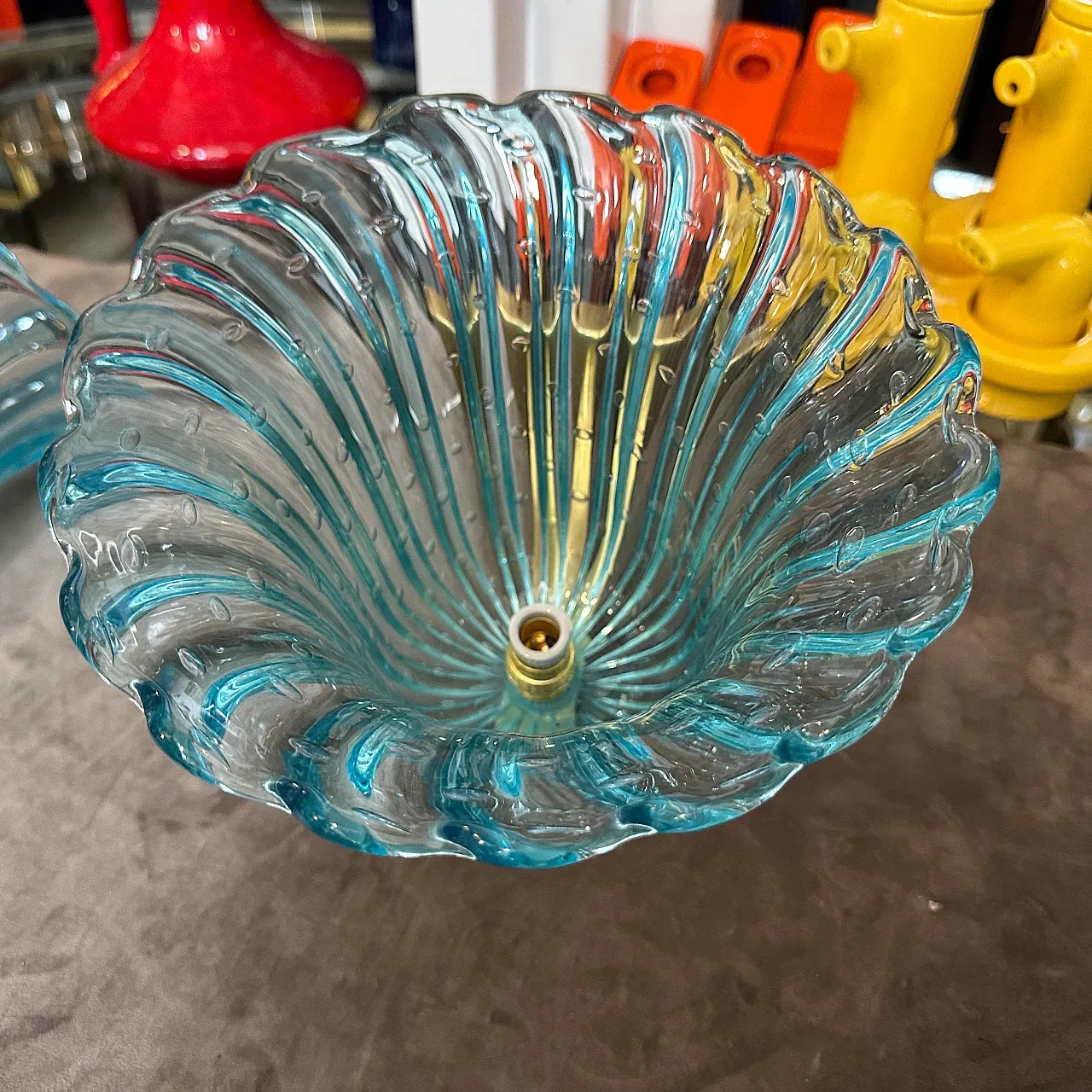 Coppia di applique in vetro di Murano blu, stile Barovier, anni '70 4