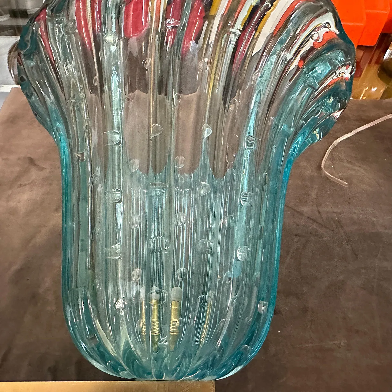 Coppia di applique in vetro di Murano blu, stile Barovier, anni '70 5