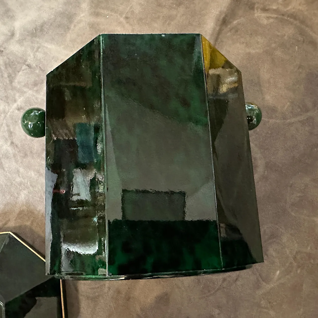 Secchiello per ghiaccio in finta malachite, lucite e ottone, anni '70 5