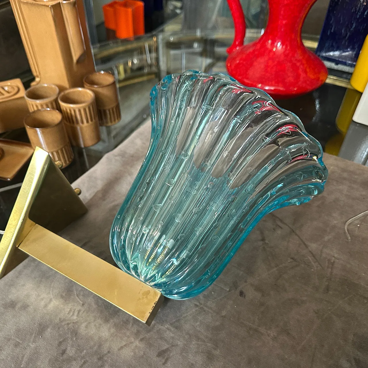 Coppia di applique in vetro di Murano blu, stile Barovier, anni '70 6