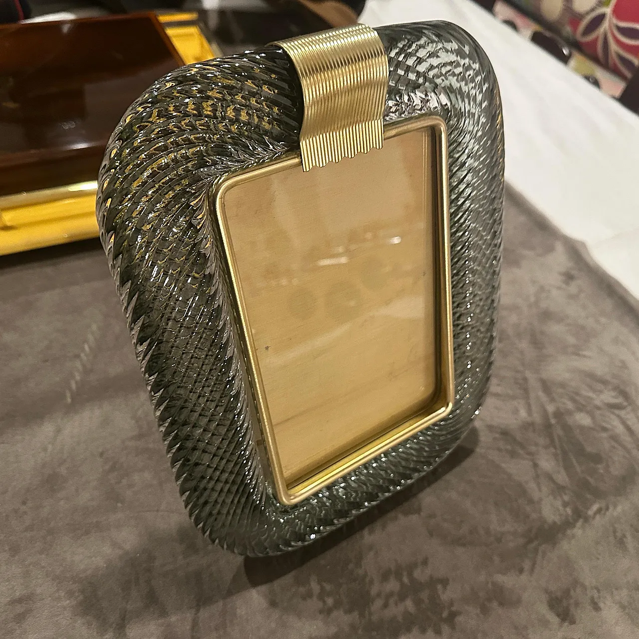 Grey Murano glass and brass frame by Barovier, 1990s 6