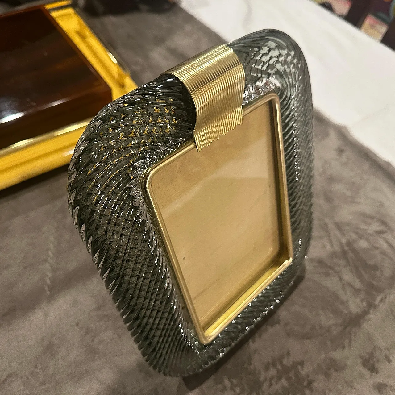 Grey Murano glass and brass frame by Barovier, 1990s 7