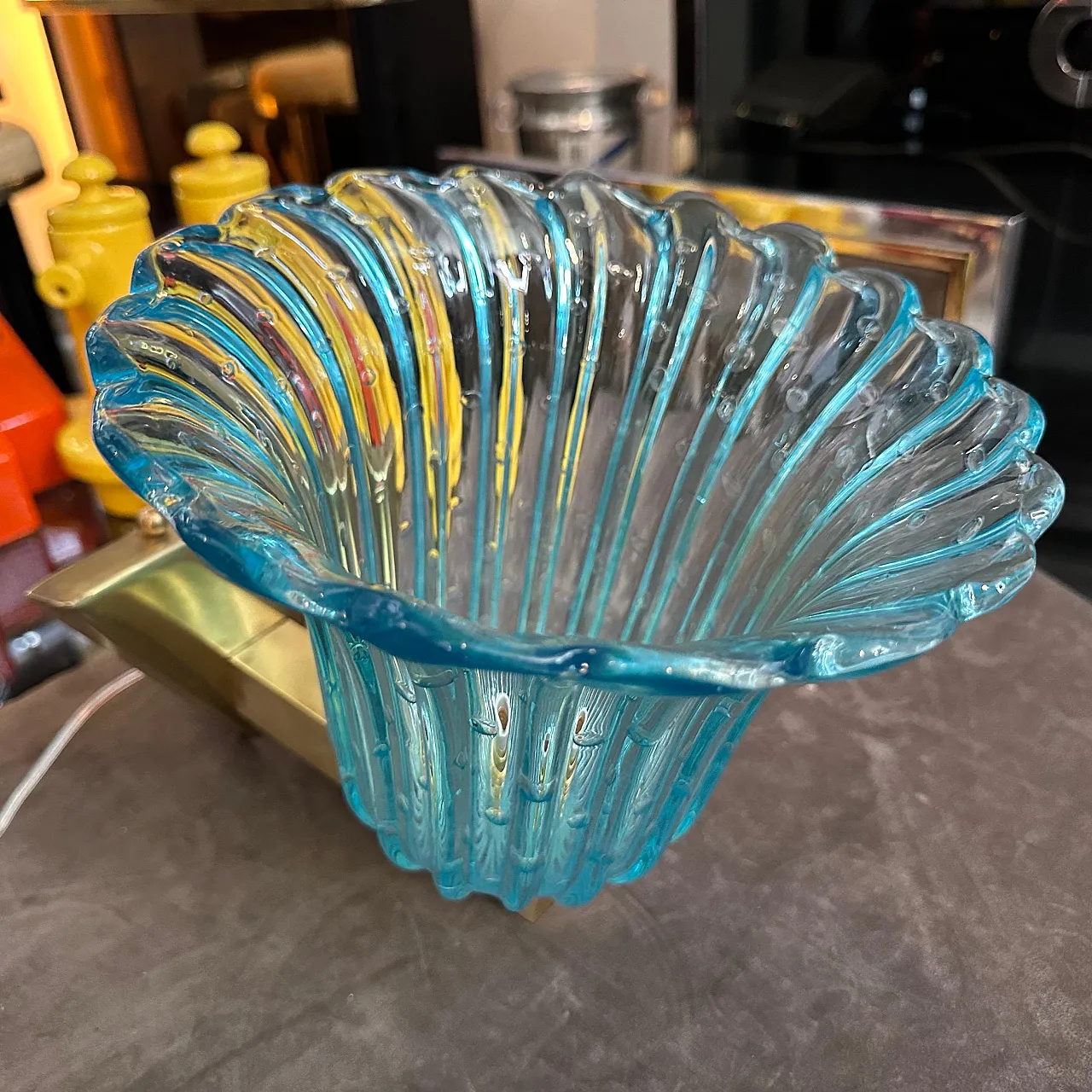 Coppia di applique in vetro di Murano blu, stile Barovier, anni '70 9