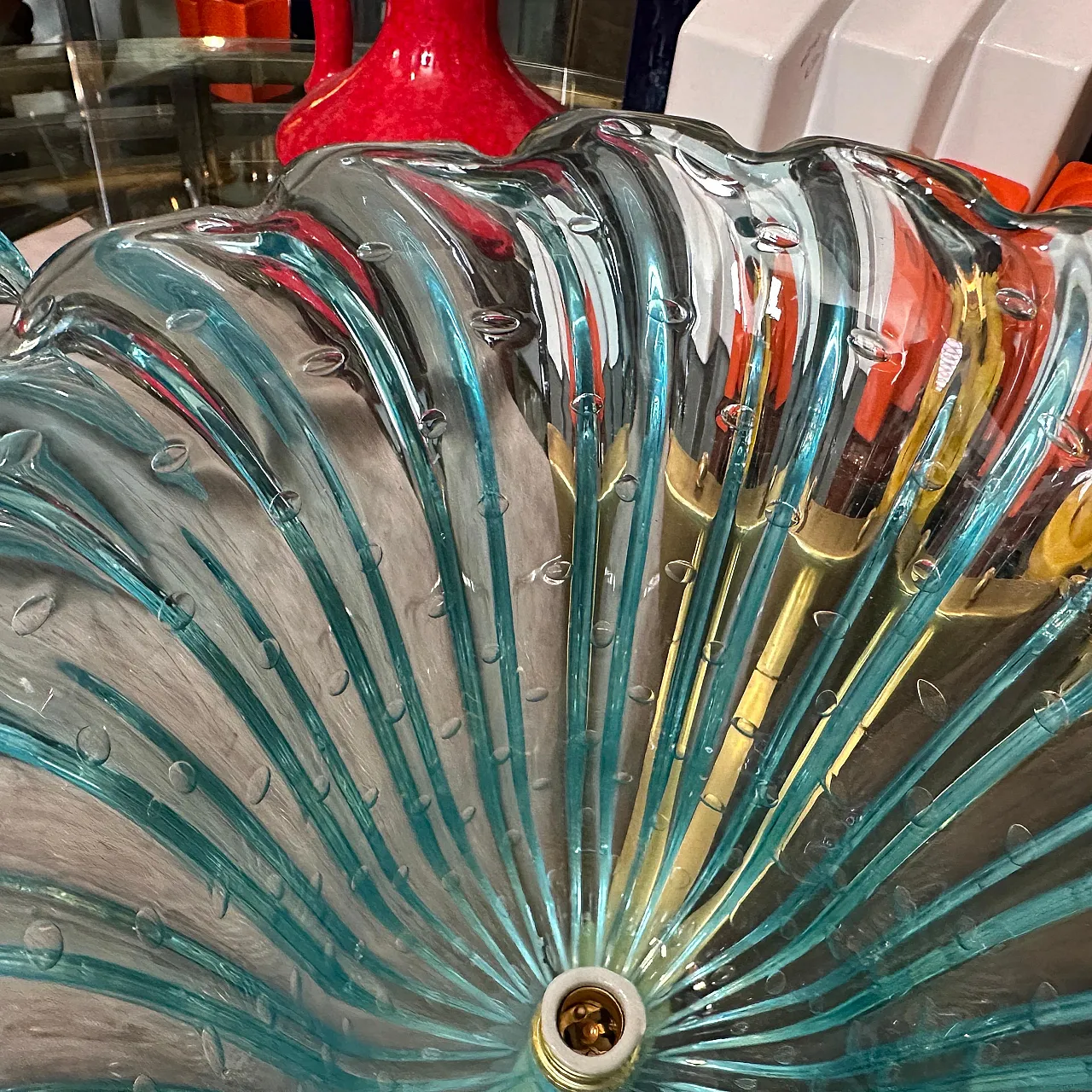 Coppia di applique in vetro di Murano blu, stile Barovier, anni '70 10