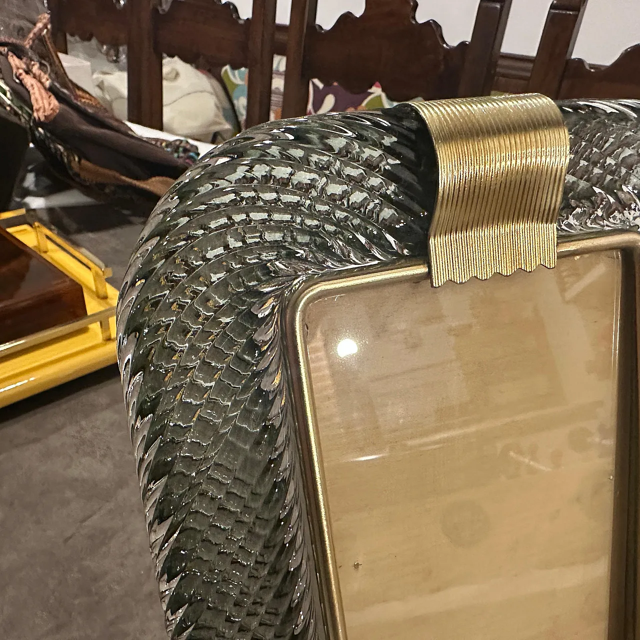 Grey Murano glass and brass frame by Barovier, 1990s 10