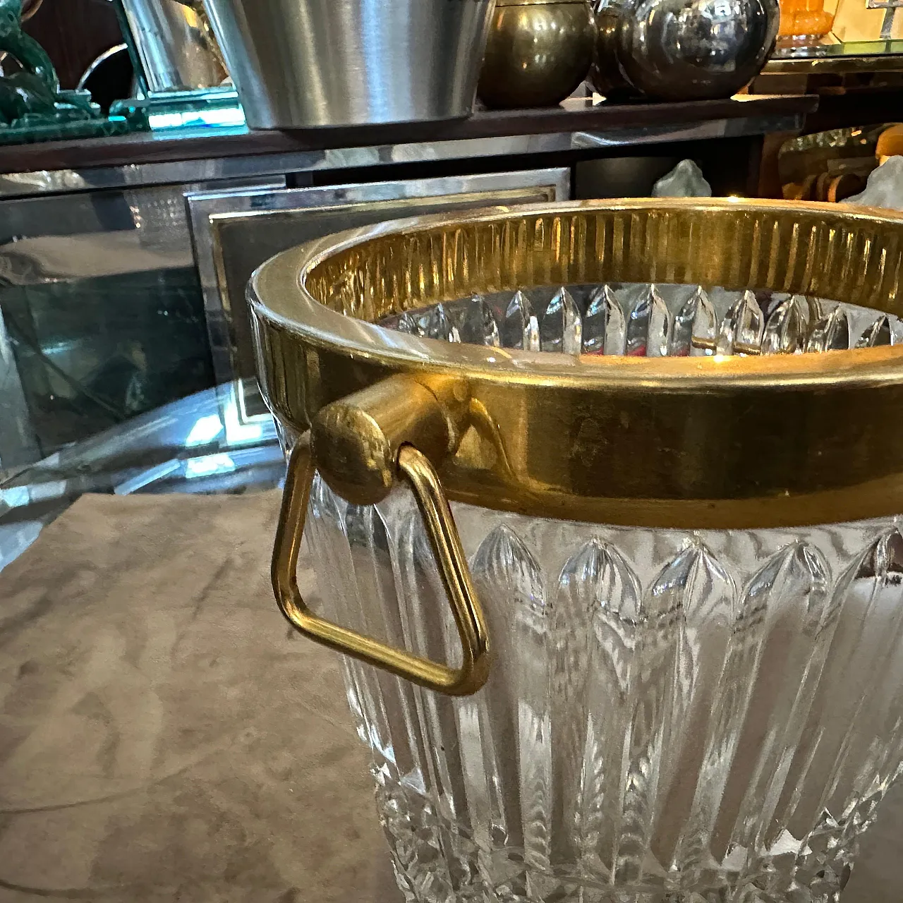 Raffreddatore di vino placcato in argento e cristallo pesante, anni 70 7