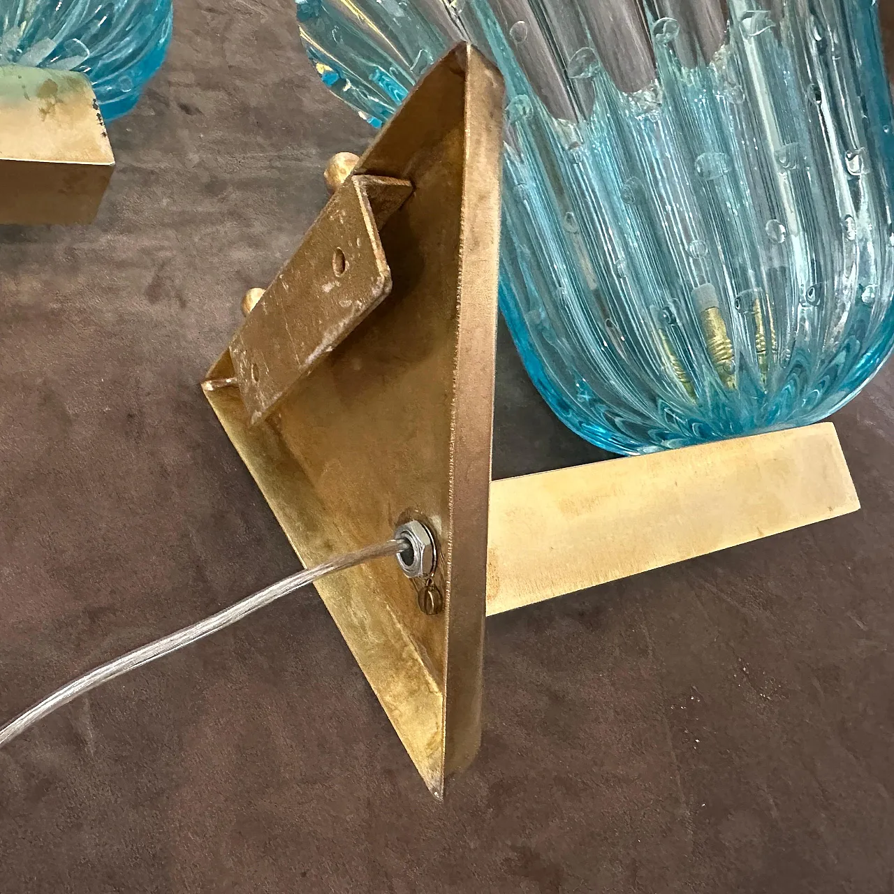 Coppia di applique in vetro di Murano blu, stile Barovier, anni '70 11