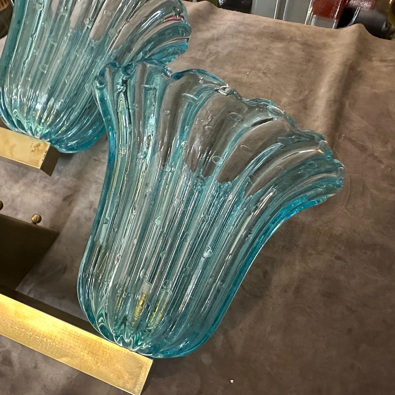 Coppia di applique in vetro di Murano blu, stile Barovier, anni '70 12