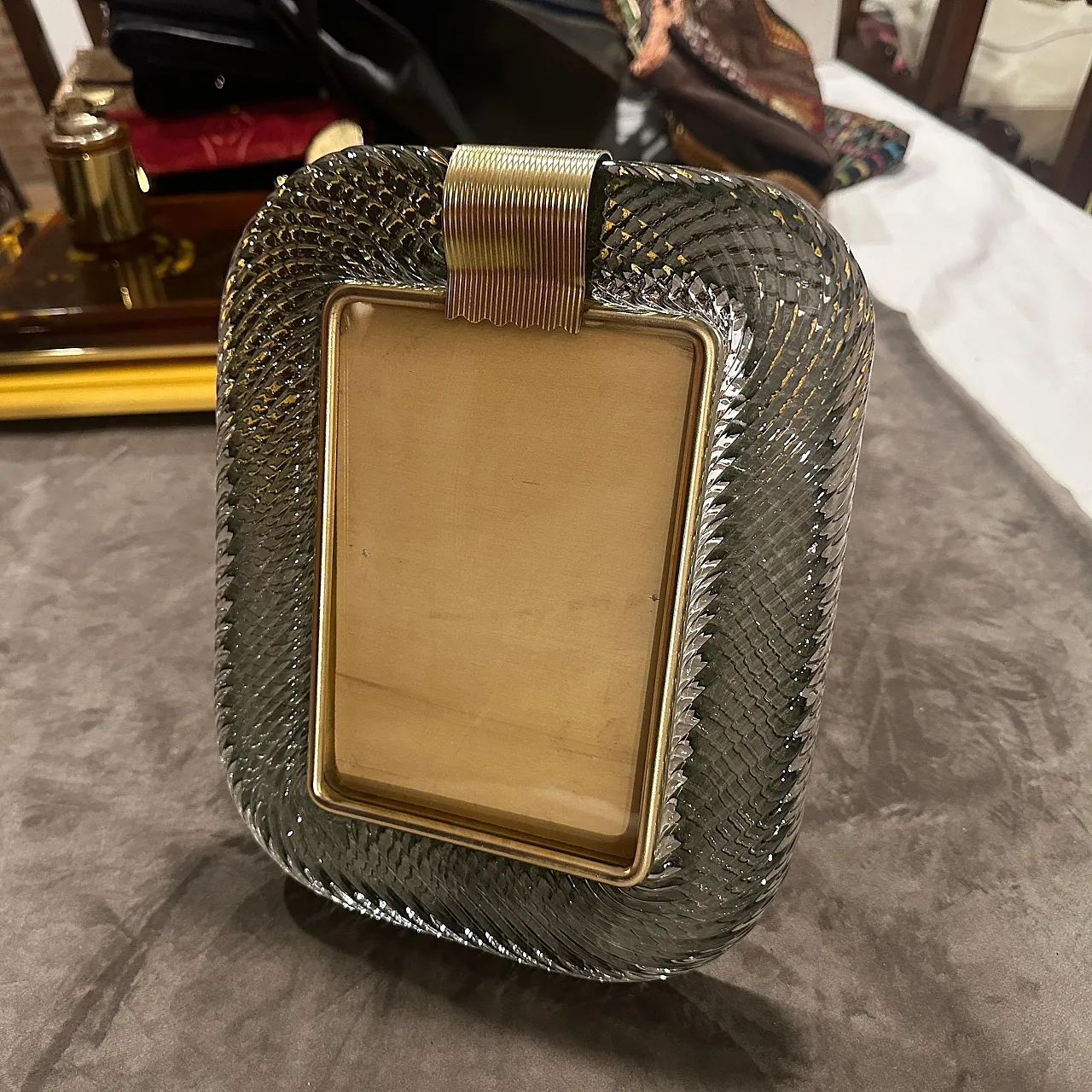 Grey Murano glass and brass frame by Barovier, 1990s 12