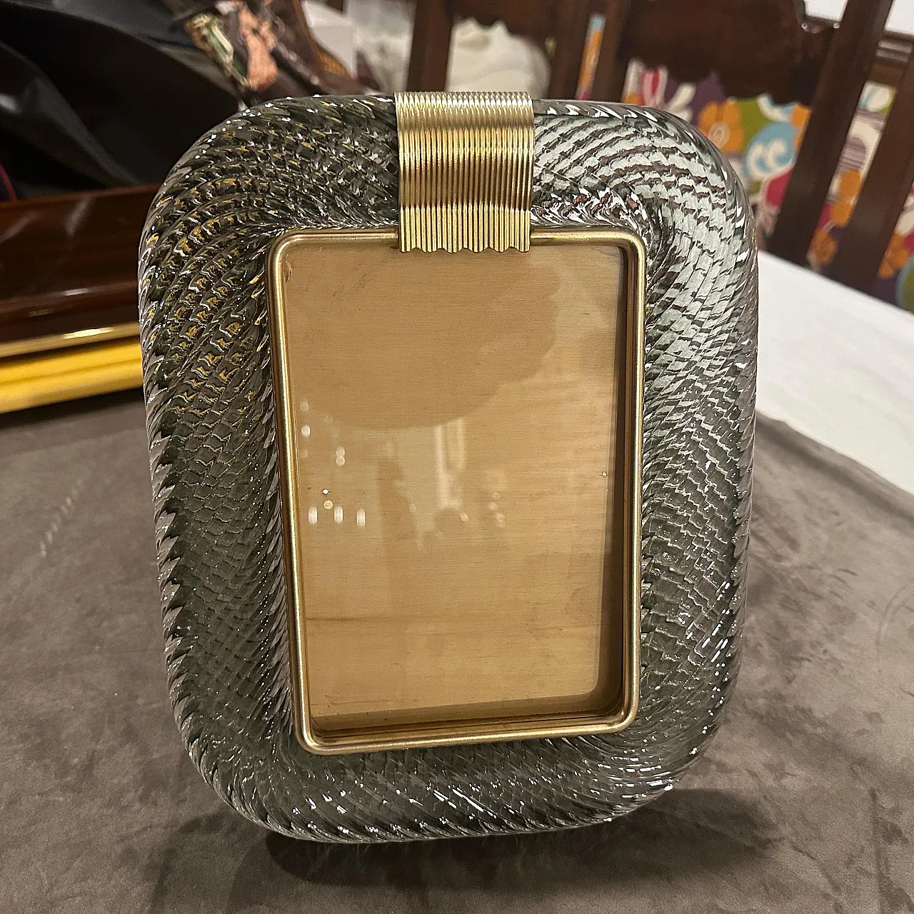 Grey Murano glass and brass frame by Barovier, 1990s 13