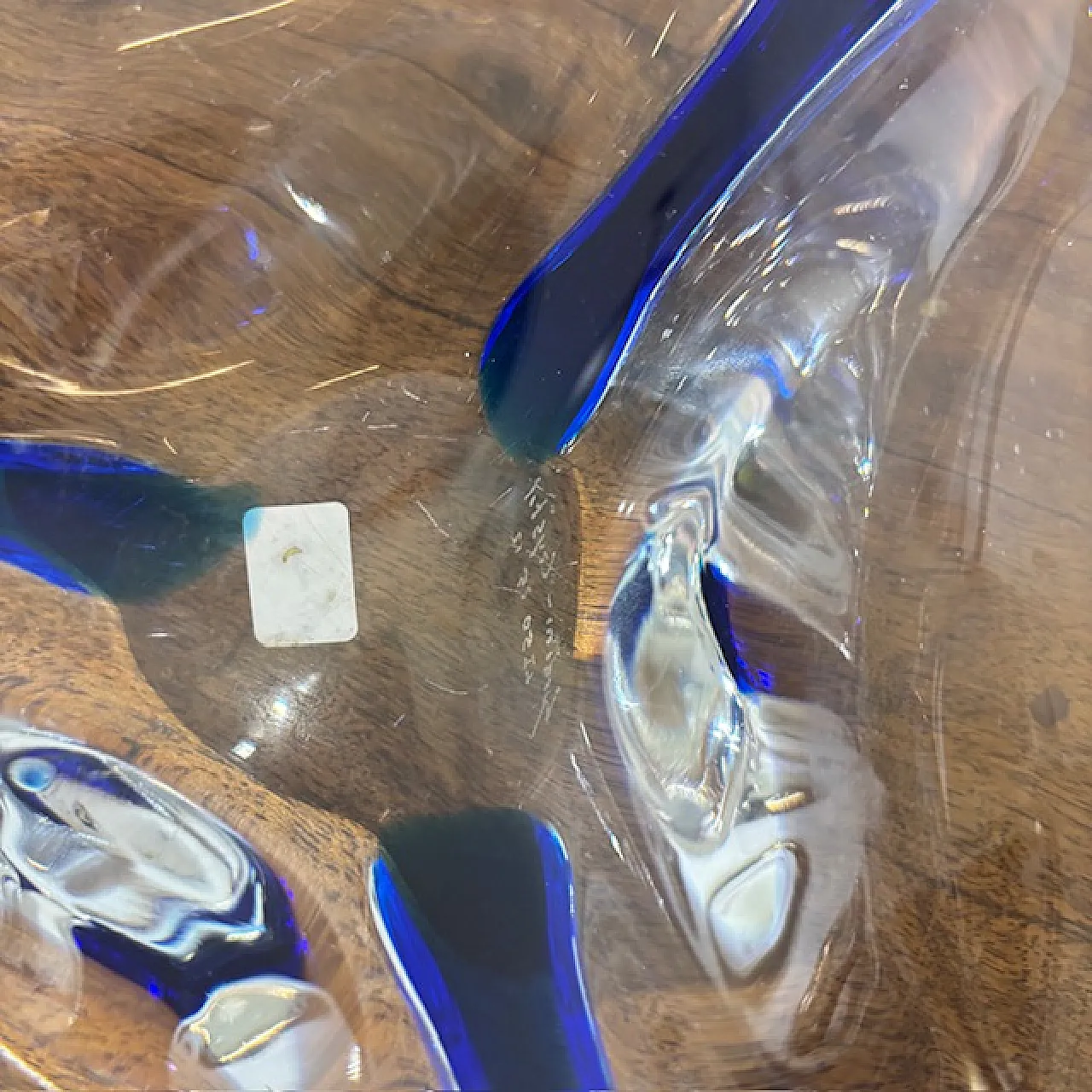 Centrotavola Murano trasparente e blu firmato alla base, 1970 7