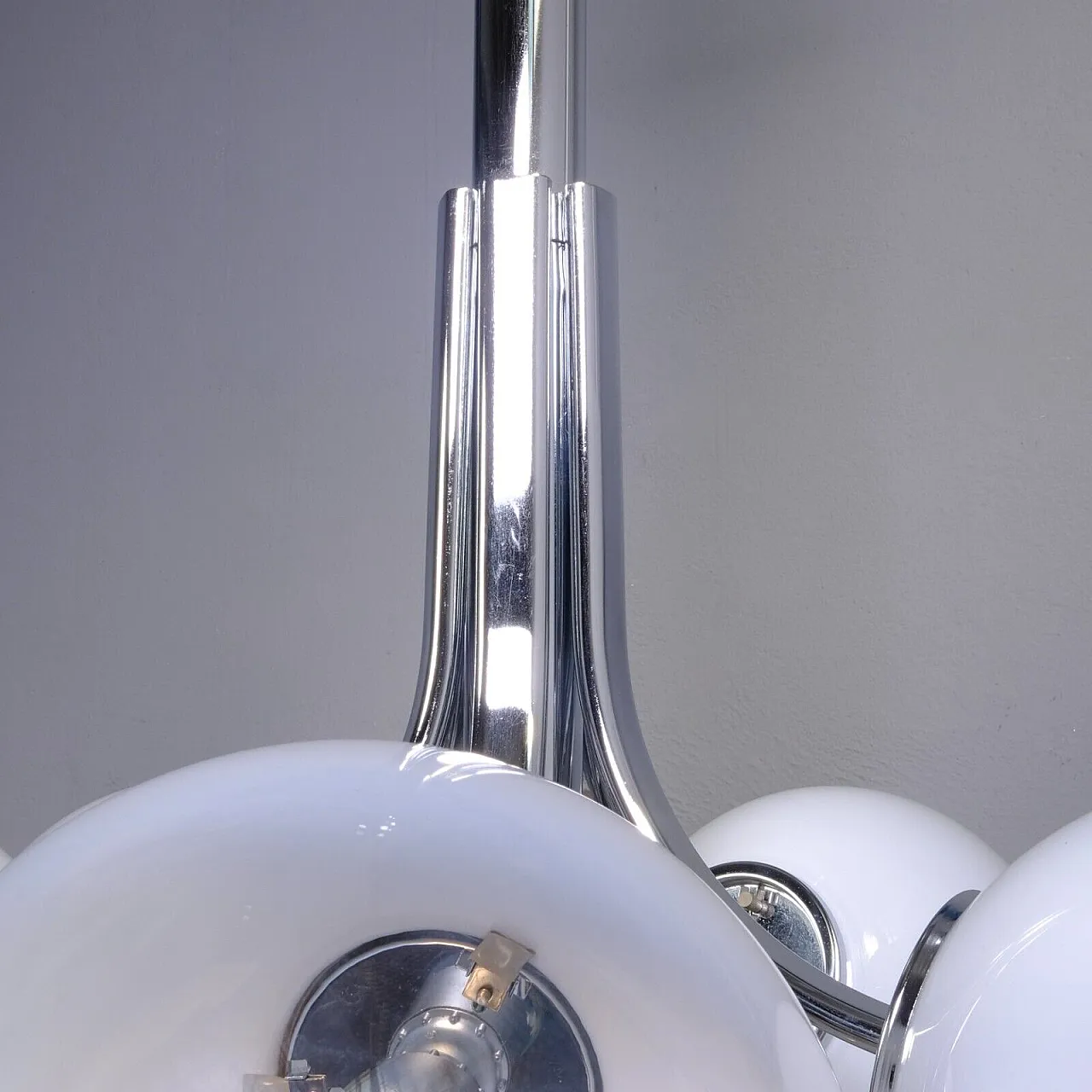 Lampadario da soffitto in metallo cromato e vetro di Murano, anni '70 9