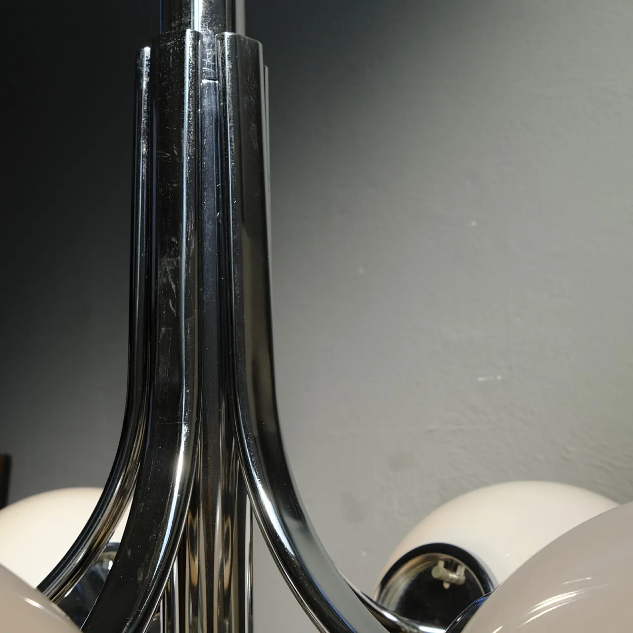 Lampadario da soffitto in metallo cromato e vetro di Murano, anni '70 19