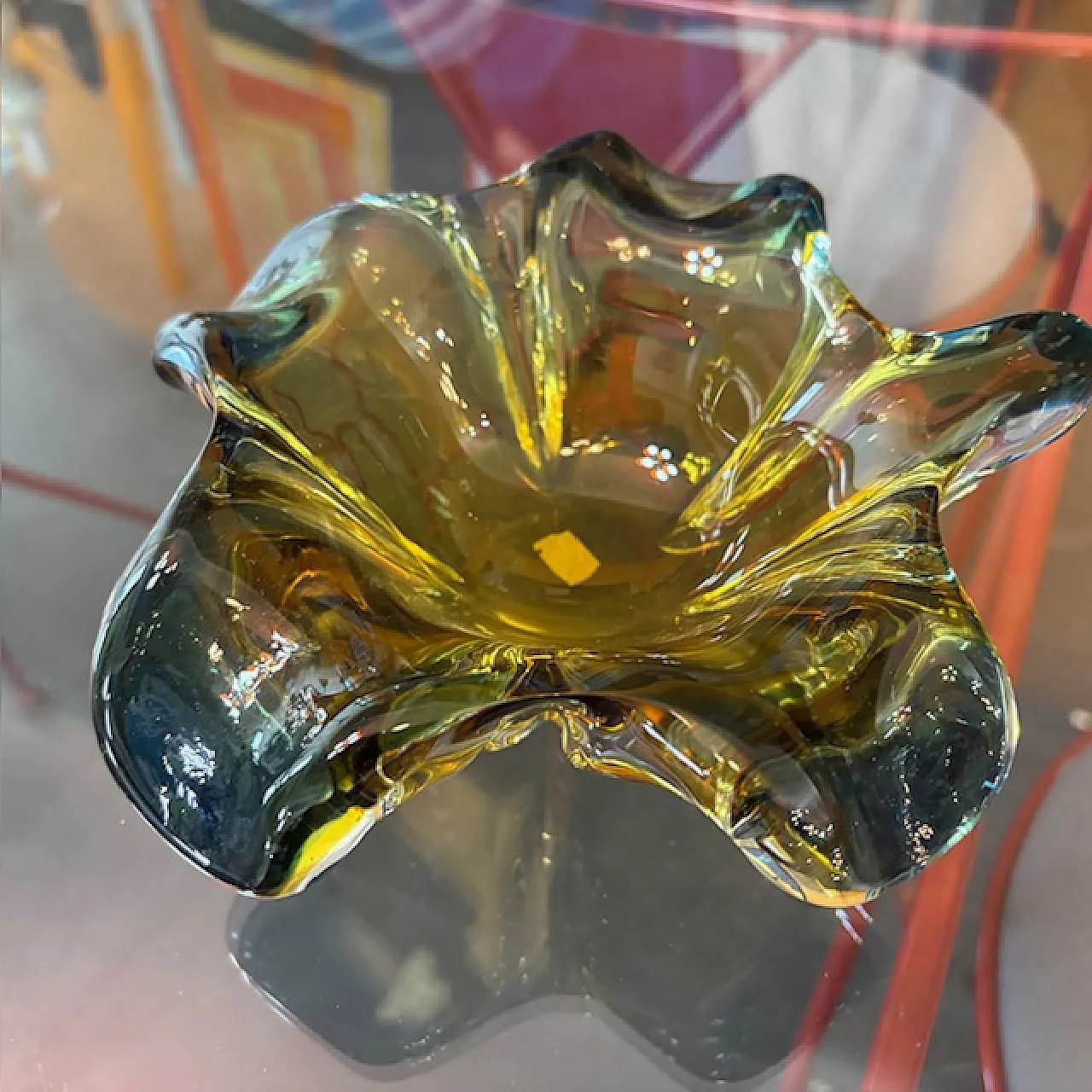 Centrotavola in vetro Giallo  Murano sommerso anni 70 . 8