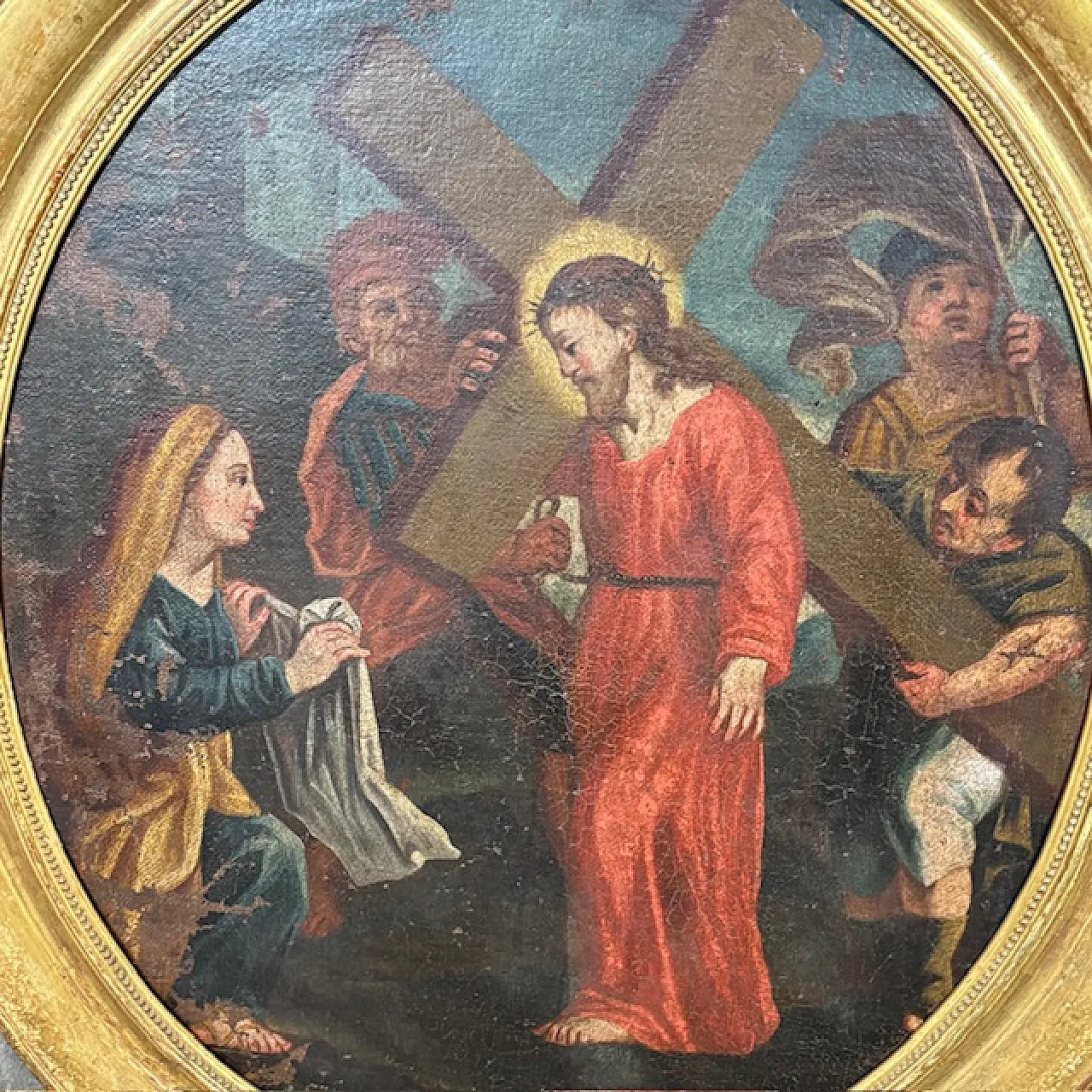 Oil painting on oval canvas Jesus and Cyreneo, 18th century 2