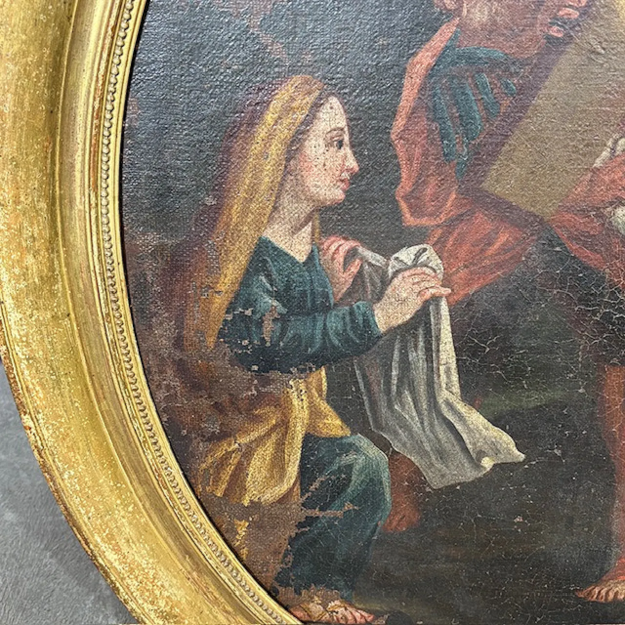 Oil painting on oval canvas Jesus and Cyreneo, 18th century 3
