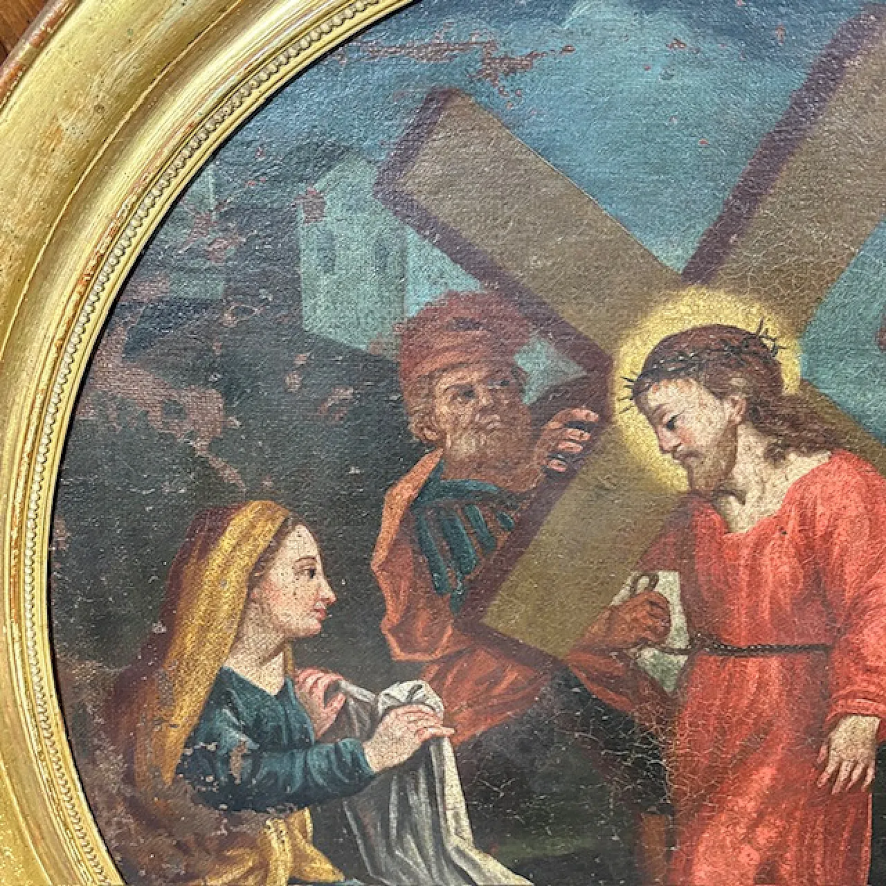 Oil painting on oval canvas Jesus and Cyreneo, 18th century 4