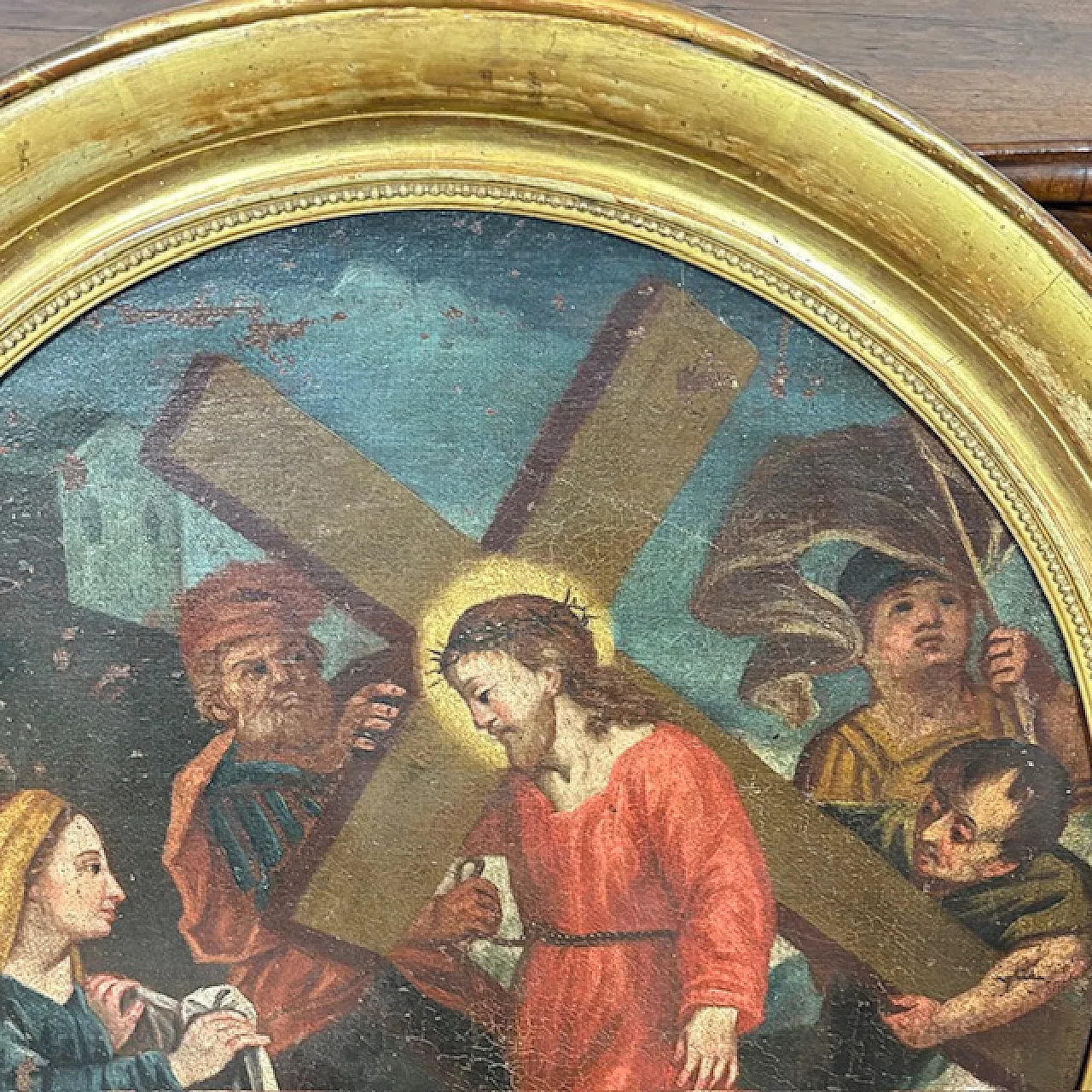 Oil painting on oval canvas Jesus and Cyreneo, 18th century 5