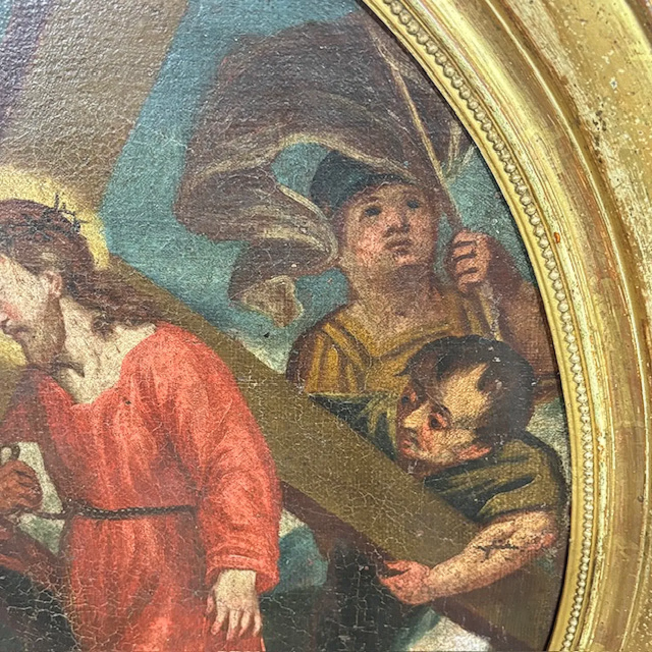 Oil painting on oval canvas Jesus and Cyreneo, 18th century 6