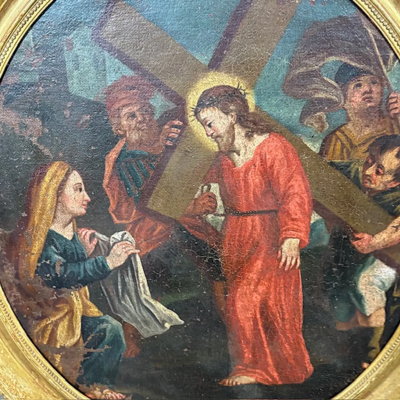 Oil painting on oval canvas Jesus and Cyreneo, 18th century 7
