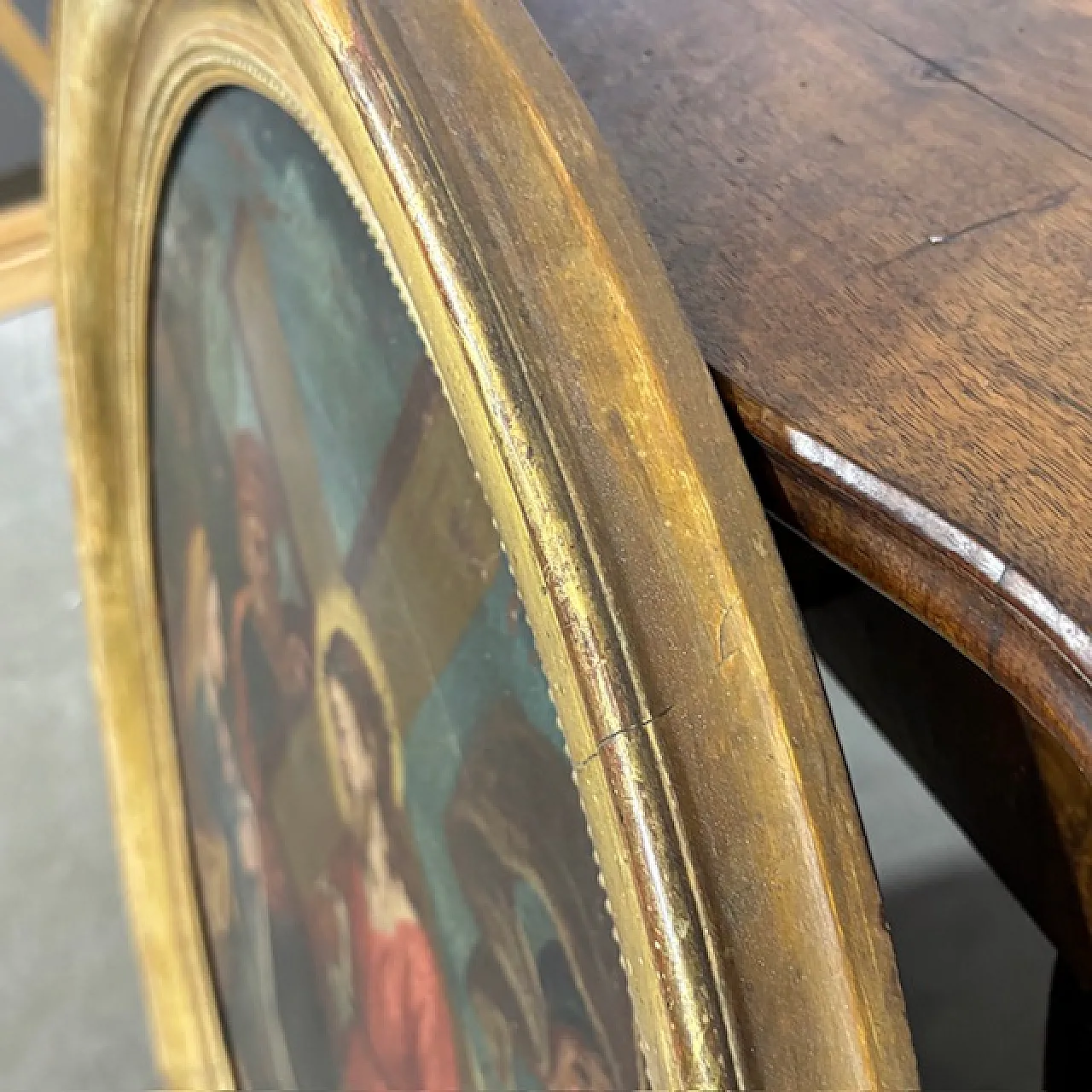 Oil painting on oval canvas Jesus and Cyreneo, 18th century 8