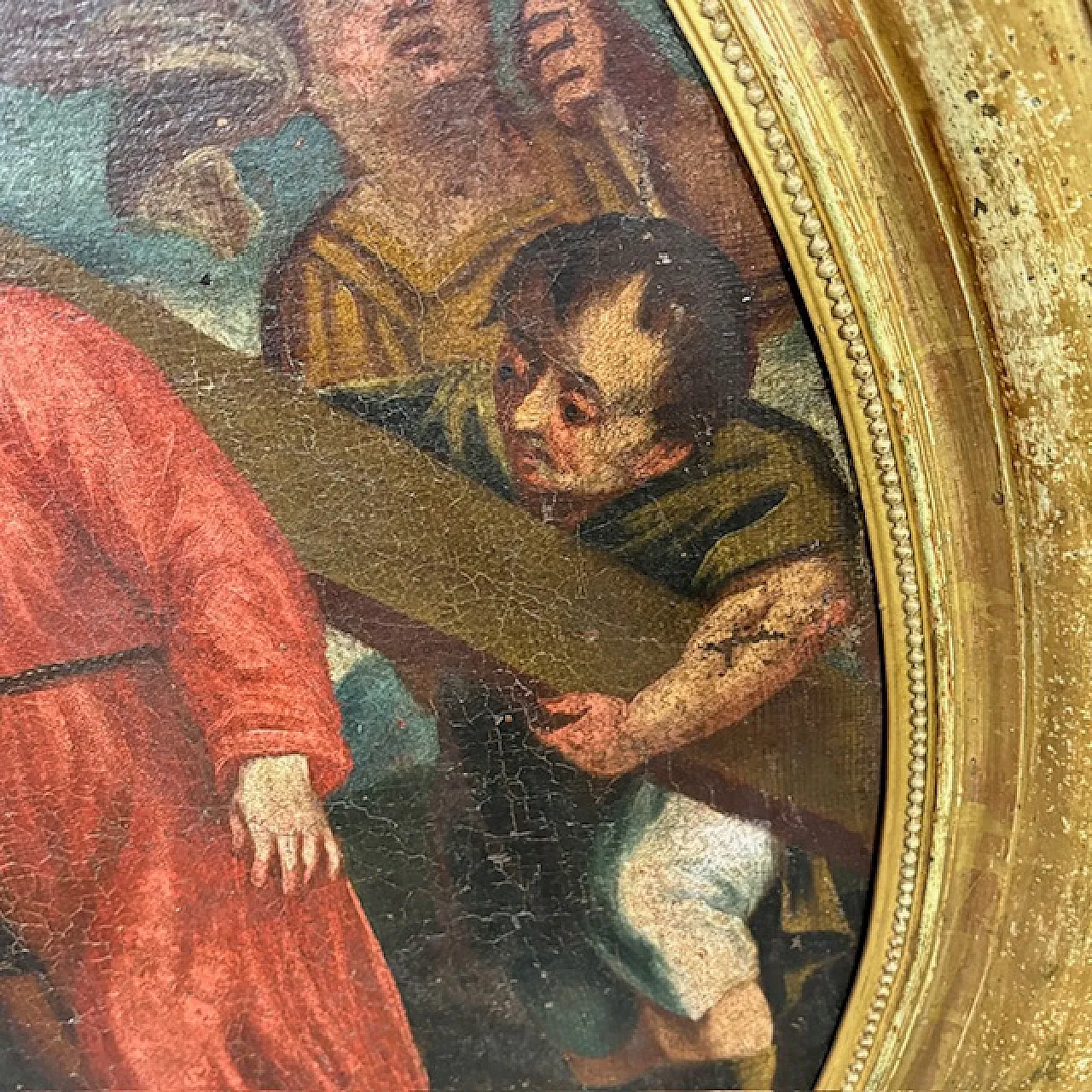 Oil painting on oval canvas Jesus and Cyreneo, 18th century 9