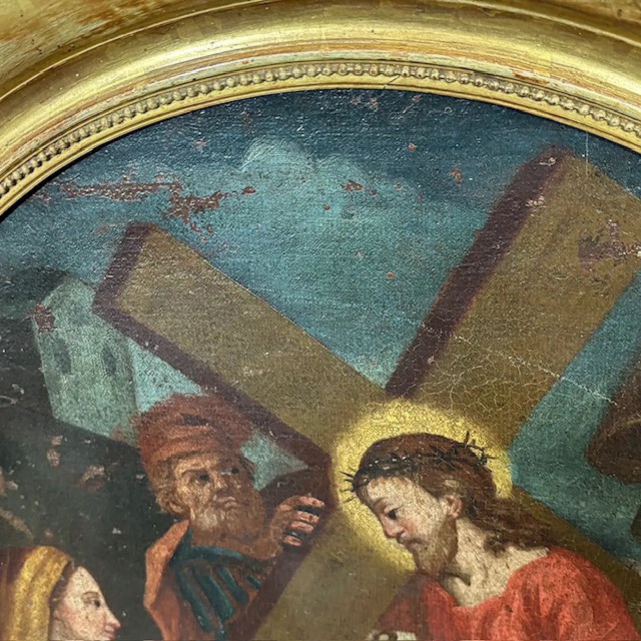 Oil painting on oval canvas Jesus and Cyreneo, 18th century 10