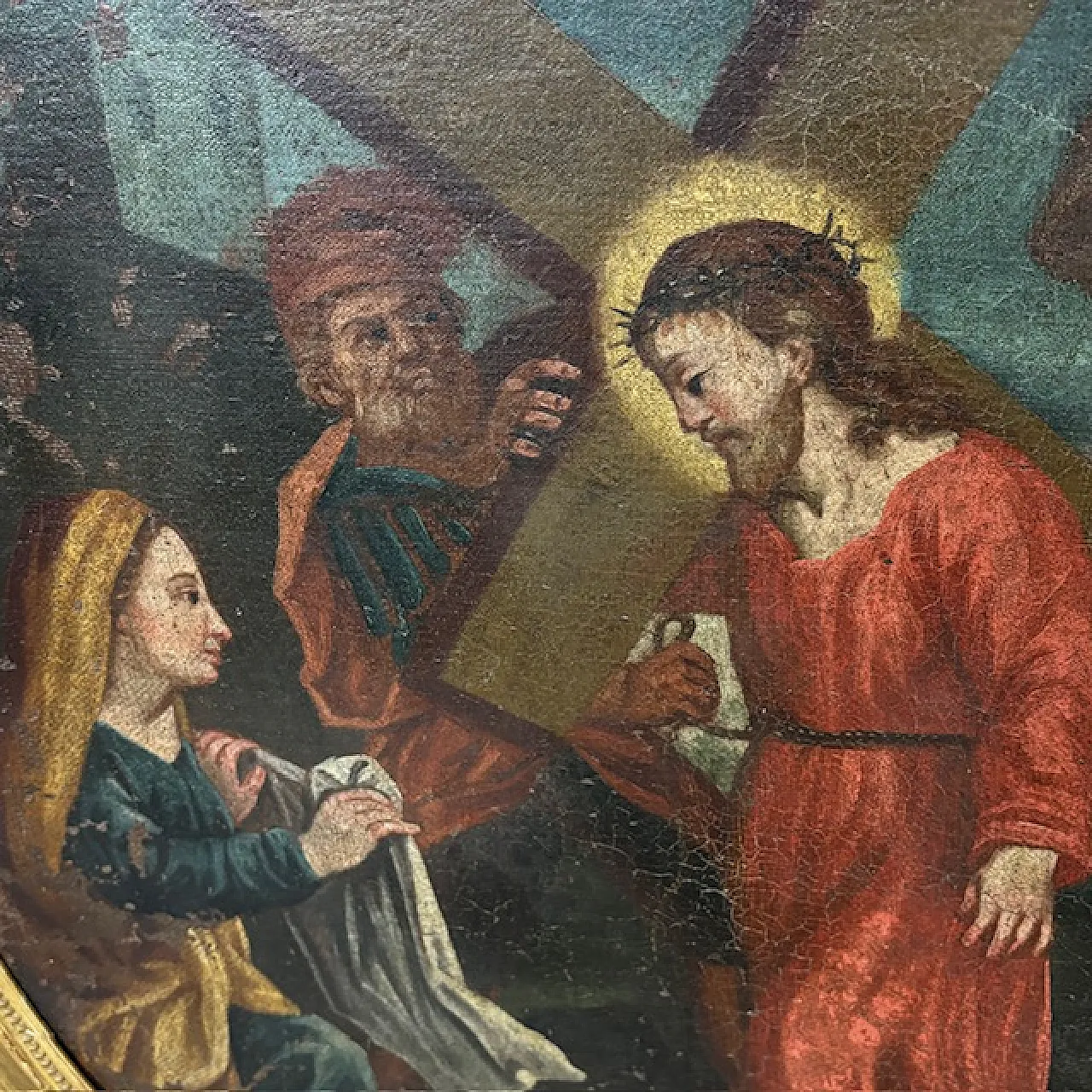Oil painting on oval canvas Jesus and Cyreneo, 18th century 11
