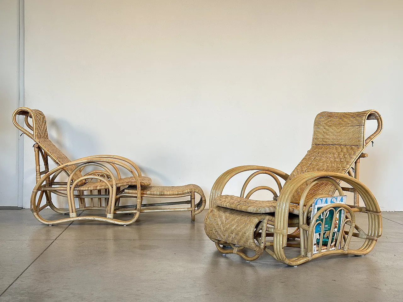 Coppia di chaises longue in bambù anni '80 4