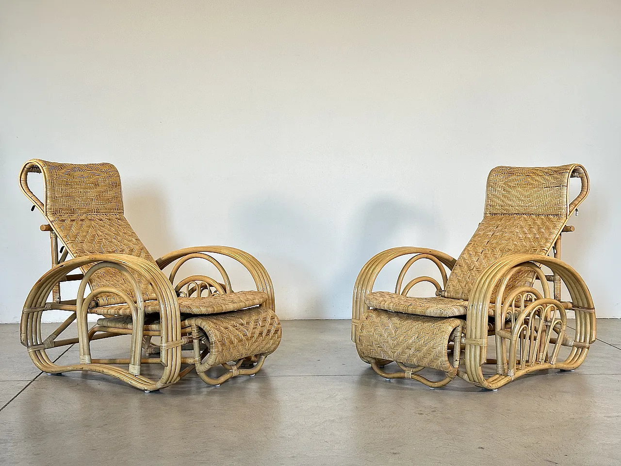 Coppia di chaises longue in bambù anni '80 6